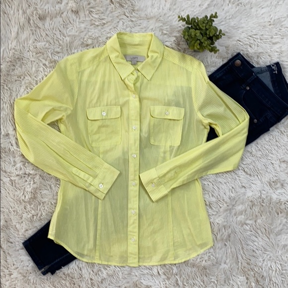 Loft Button Down Mini Check Shirt ๐ Yellow & White - Picture 7 of 8